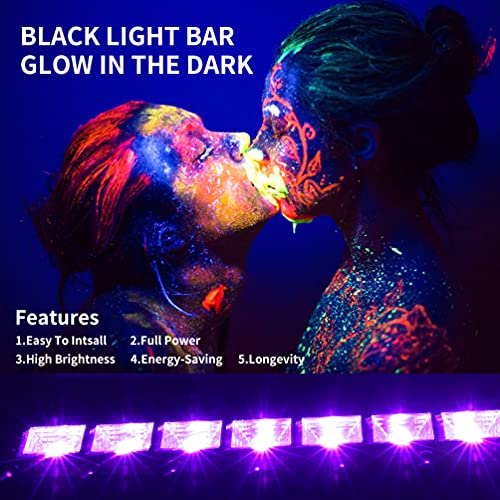 Upgraded 36W LED Black Light Bar, Premium LED Blacklight Flood Light with Plug+Switch+5ft Cord, Light Up 21x21ft Area, for Halloween Glow Fluorescent Party Bedroom Game Room Body Paint Stage Lighting