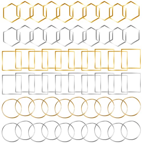 FANMAOUS Earrings Beading Hoop for Jewelry Making, Earrings Findings Hoops Earring Charms Open Bezel Pendant Frame for DIY Craft,Earring Necklace,Crafts Supplies (60 pcs (Round/Square/Hexagon))