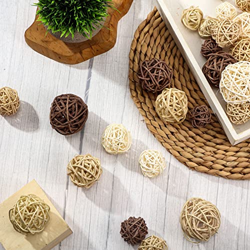 36 Pcs Wicker Rattan Balls Decorative Balls for Centerpiece Bowls Orbs Vase Fillers for Halloween Fall Craft, Wedding Party, Potpourri Decoration, 4 Sizes (White, Wood Color, Light Tan, Coffee)