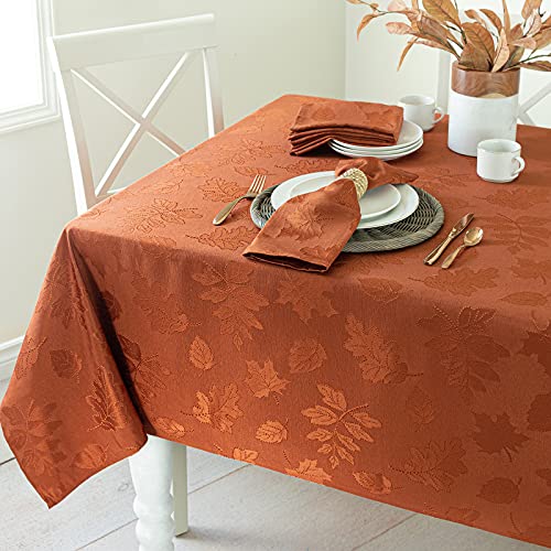 Benson Mills Harvest Legacy Damask Fabric Table Cloth Fall, Harvest, and Thanksgiving Tablecloth (Rust/Burnt Orange, 52" x 52" Square)
