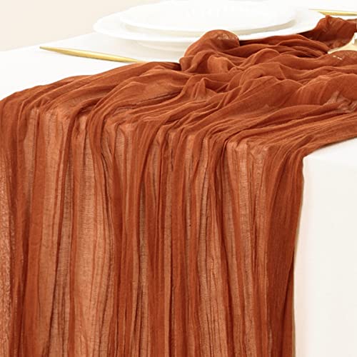 Socomi Cheesecloth Table Runner 10ft Gauze Boho Rustic Terracotta Cheese Cloth Table Runner for Wedding Bridal Shower Fall Thanksgiving Christmas Decoration