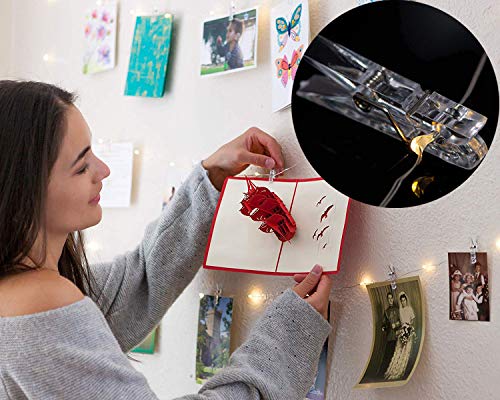 Photo Clip 17Ft - 50 LED Fairy String Lights with 50 Clear Clips for Hanging Pictures, Photo String Lights with Clips - Perfect Dorm Bedroom Wall Decor Wedding Decorations