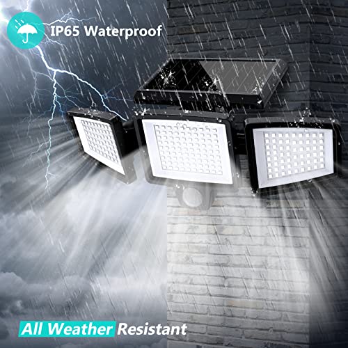 Tuffenough Solar Outdoor Lights 2500LM 210 LED Security Lights with Remote Control,3 Heads Motion Sensor Lights, IP65 Waterproof,270° Wide Angle Flood Wall Lights with 3 Modes(1 Packs)