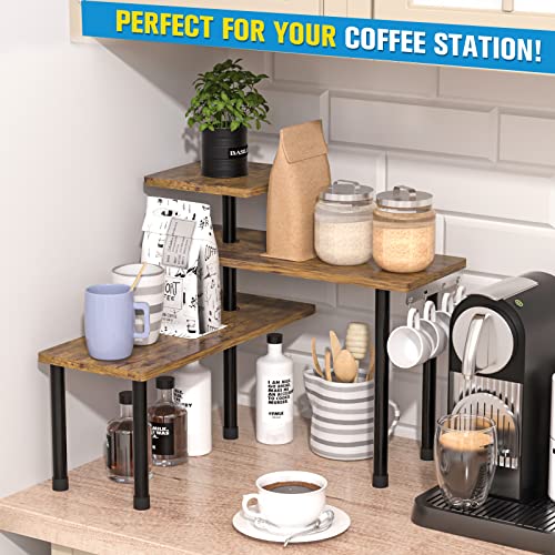 Kitchen Countertop Organizer Kitchen Organization, 3 Tier Shelf Moveable Corner Shelf Organizer for Kitchen Counter, Bathroom Counter, Spice Rack , Coffee Area, Over Sink, Dresser Table (Rustic Brown)