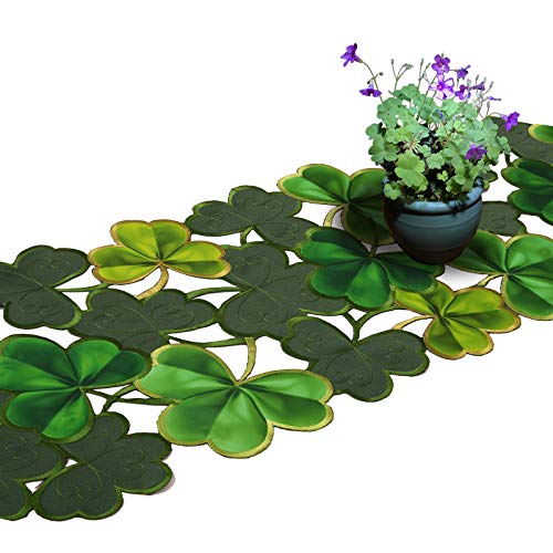 Simhomsen Embroidered Irish Clover Table Runner for St. Patrick’s Day, Spring Decorations (14 x 34 inches)
