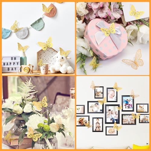 Crosize 48 Pcs Gold Butterfly Decorations, 4 Styles 3 Sizes, Butterfly Wall Decor, 3D Butterfly Party Decorations, Butterflies for Crafts, Bouquet, Cake Decorating, Flower Arrangements, Room Décor