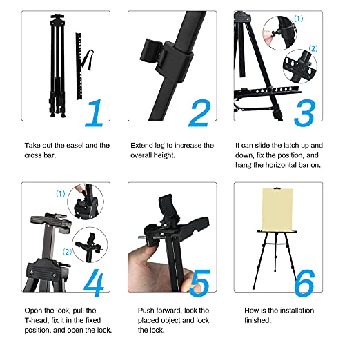 Artist Easel Stand, RRFTOK Metal Tripod Adjustable Easel for Painting Canvases Height from 21" to 66"with Reinforced Triangle,Carry Bag for Table-Top/Floor Drawing and Didplaying