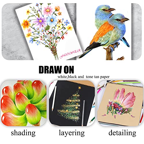 KALOUR 132 Colored Pencils Set,with Adult Coloring Book and Sketch Book,Artists Colorless Blender,Zipper Travel Case,Soft Core,Ideal for Drawing Sketching Shading,Art Supplies for Beginners Kids
