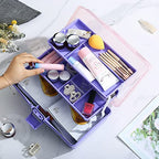 Kinsorcai 12'' Three-Layer Clear Plastic Storage Box/Tool Box, Multipurpose Organizer and Portable Handled Storage Case for Art Craft and Cosmetic (Purple)