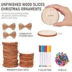 Max Fun Natural Wood Slices 30Pcs 2.4-2.8'' Craft Wood Kit Christmas Ornaments Unfinished Predrilled with Hole Wooden Circles for Arts and Crafts Christmas Holiday Ornaments DIY Crafts