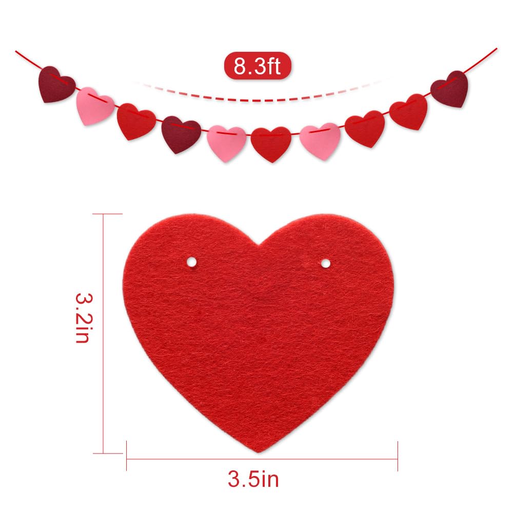 Valentines Day Decorations, Pre-Strung Felt Heart Garland for Mantle, Wall, Party Decorations, Hanging Hearts Decorations for Valentines Day Decor - 6 Strips of Valentine's Day Banner