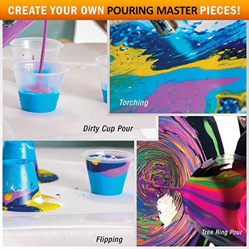 U.S. Art Supply Pouring Masters 8-Color Ready to Pour Acrylic Pouring Paint Set - Premium Pre-Mixed High Flow 8-Ounce Bottles - for Canvas, Wood, Paper, Crafts, Tile, Rocks and More