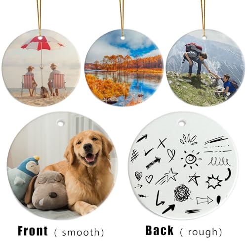 Sublimation Ceramic Ornaments Sublimation Ornament Blanks Bulk Ceramic Discs Ornament for Heat Press Printing White Round Porcelain Ornament Personalized Xmas Tree Ornament (White-12PC)