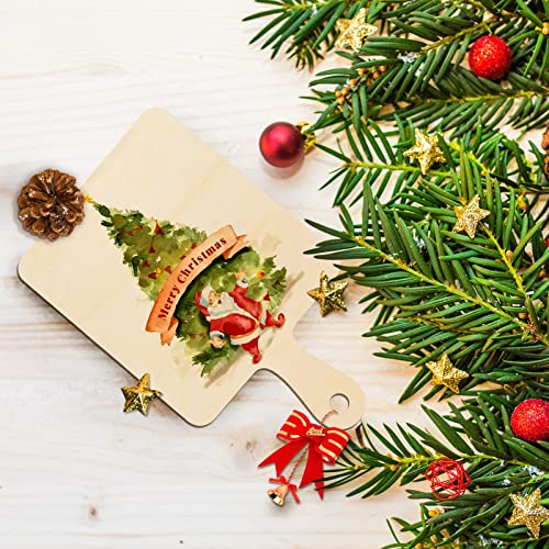 12 PCS Wooden Mini Cutting Board with Handle,Rectangle Unfinished Wood Craft Paddle Serving Tray Chopping Board Cutout for DIY Thanksgiving Christmas Home Kitchen Fruit Decor (9.1 x 5.5 Inch)