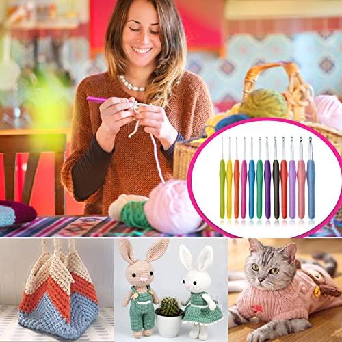Crochet Hooks Set, RealPlus 12 Sizes Crochet Hooks Set for Arthritic Hands, Ergonomic Soft Grip Handles, Crochet Kit for Beginners, Christmas Gifts for Women, Large Crochet Needle with Blue Case