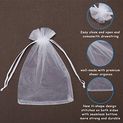 WenTao 100PCS 4x6 (10x15cm) White Sheer Organza Bags for Wedding Favor With Drawstring, Premium Jewelry Pouches Party for Festival Gift ,Candy , Fruit Protection