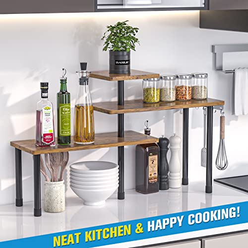 Kitchen Countertop Organizer Kitchen Organization, 3 Tier Shelf Moveable Corner Shelf Organizer for Kitchen Counter, Bathroom Counter, Spice Rack , Coffee Area, Over Sink, Dresser Table (Rustic Brown)