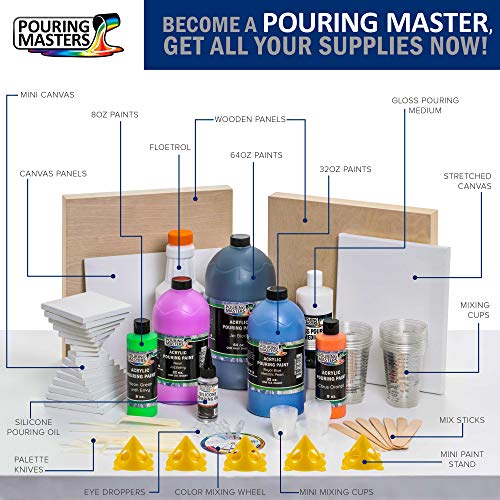 U.S. Art Supply Pouring Masters 18 Color Ready to Pour Acrylic Pouring Paint Set - Premium Pre-Mixed High Flow 2-Ounce Bottles - for Canvas, Wood, Paper, Crafts, Tile, Rocks and More