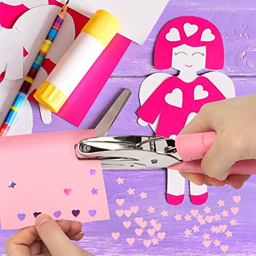 2 Pieces Handheld Hole Paper Punch, Pletpet Heart Hole Punch + Star Hole Punch 1/4 Inch Metal Single Hole Paper Punch, with Soft-Handled for Tags Clothing Ticket (Heart+Star) (Star+Heart)