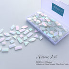 LITMIND Iridescent Glass Mosaic Tiles for Crafts, 240 Pieces 5 Shapes Mixed Stained Glass Sheets, Mosaic Kits for Adults (Iridescent White)