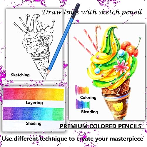 KALOUR 132 Colored Pencils Set,with Adult Coloring Book and Sketch Book,Artists Colorless Blender,Zipper Travel Case,Soft Core,Ideal for Drawing Sketching Shading,Art Supplies for Beginners Kids