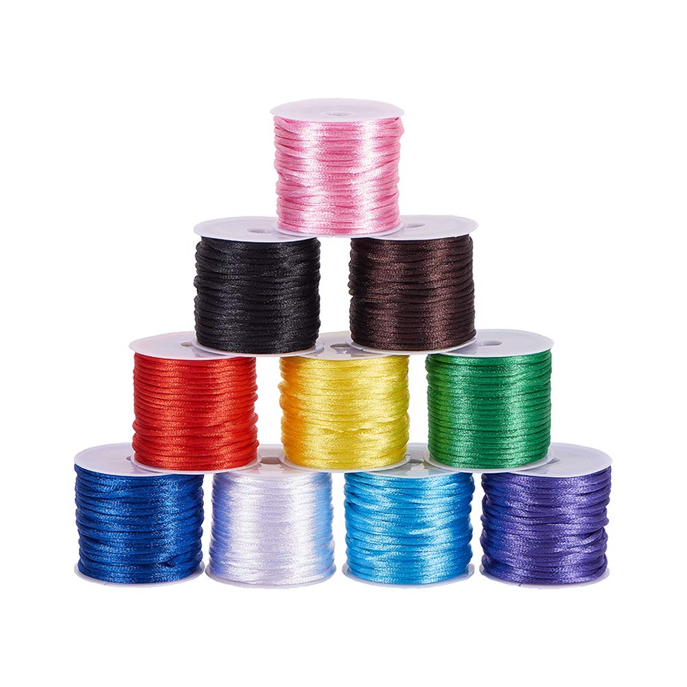 PH PandaHall 100 Yards 2mm Satin Rattail Cord Nylon String Trim Silk Cord Beading String for Friendship Bracelet Necklace Chinese Knot Macramé Trim Dream Catchers Braid Hair 10 Color