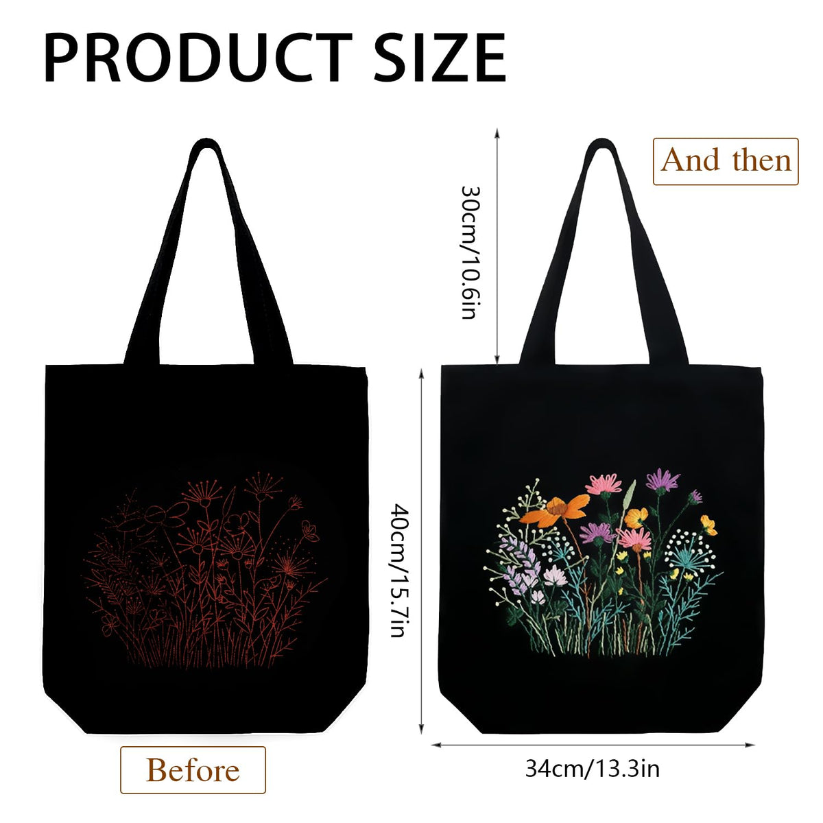 Canvas Tote Bag Embroidery Kit with Pattern, Beginner Embroidery Kits for Adults, Arts and DIY Crafts Embroidery Starter kit, Include Stamped Embroidery Bag, Embroidery Hoops, Color Threads and Tool.