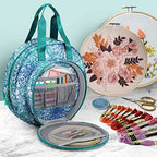 FINPAC Embroidery Project Bag, Embroidery Supplies Storage Carrying Tote Case with Multiple Pockets for Embroidery Floss, Embroidery Hoops, Thread, Stitch Tools Kit [Bag Only] - Emerald Illusions