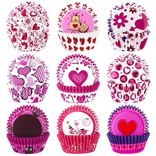 SANNIX 450pcs Valentine's Day Cupcake Liners Heart Baking Cups Cupcake Wrappers Paper Wraps Muffin Liners for Valentine's Day Wedding Birthday Party Candy Cake Decorations Supplies (9 Designs)