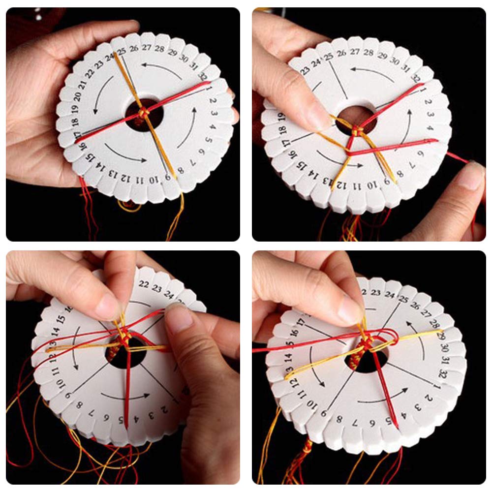 BILLIOTEAM 5 Pieces Braiding Disk Round Square Kumihimo Beading Cord Disc Braiding Braided Plate DIY Bracelet Loom Weaving Board (Round/Square Plate, White)