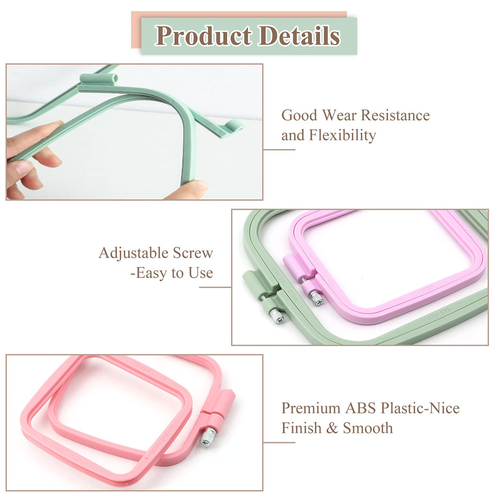 4 Pcs 4 Size Square Embroidery Hoops, ABS Plastic Embroidery Hoops Cross Stitch Hoops Embroidery Frames for Sewing, Needlework, Embroidery Projects (Size-3", 4.3", 6.5", 8.7")