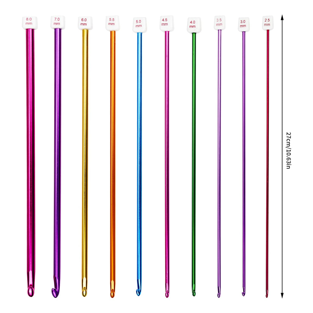 23 Pieces Tunisian Crochet Hooks Kit Including 12pcs 3-10 mm Bamboo Knitting Needle with Bead Carbonized Bamboo Needle + 11pcs 2-8 mm Multi Color Tunisian Afghan Aluminum Crochet Hooks
