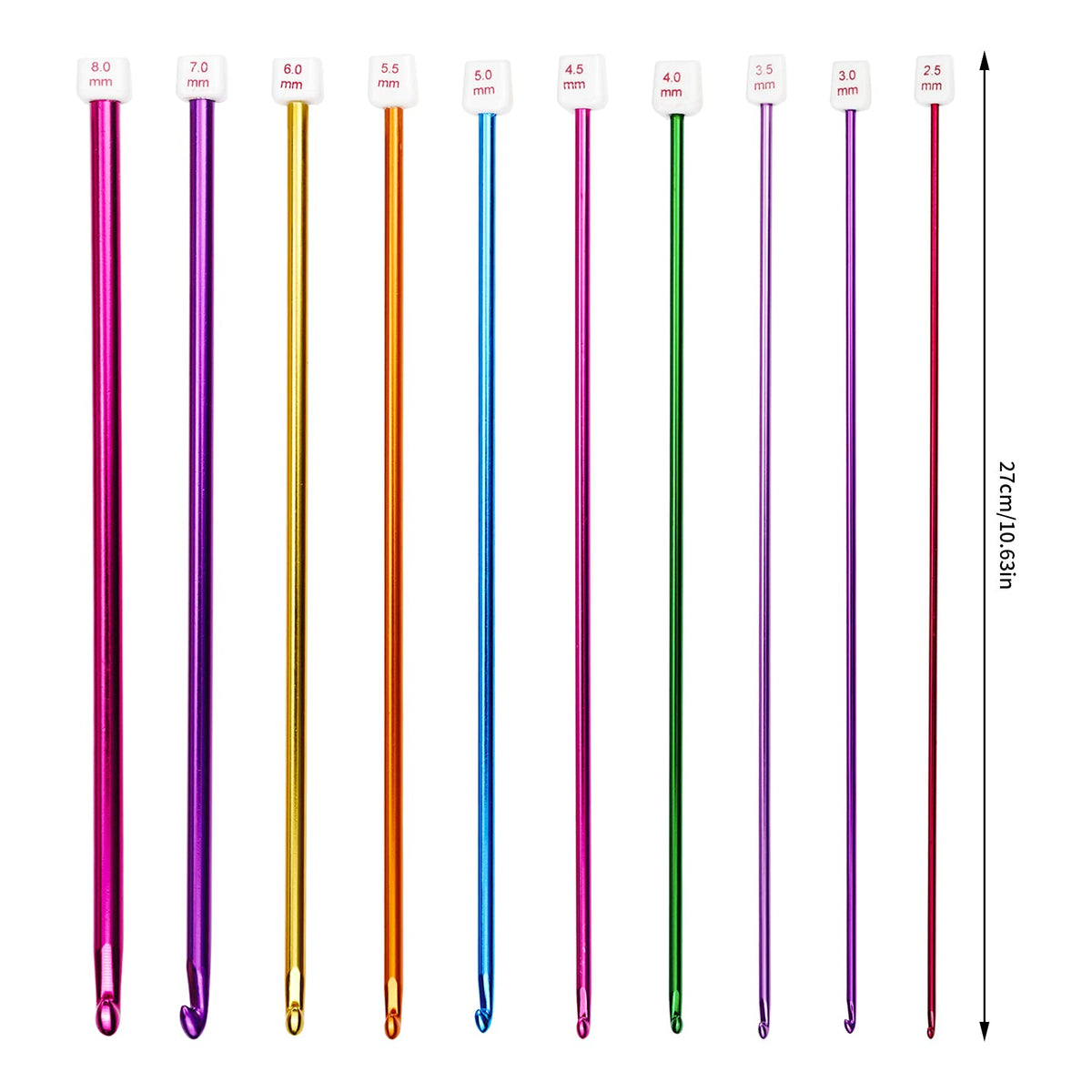 23 Pieces Tunisian Crochet Hooks Kit Including 12pcs 3-10 mm Bamboo Knitting Needle with Bead Carbonized Bamboo Needle + 11pcs 2-8 mm Multi Color Tunisian Afghan Aluminum Crochet Hooks