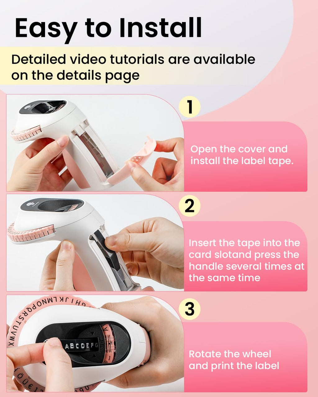Phomemo E975 Embossing Label Maker Machine with 6 Tapes, 3D Vintage Embossed Label Maker Writer, Handheld Old School Label Maker with 6 Rolls Embossing Tapes for Office Home Organization and DIY -Pink