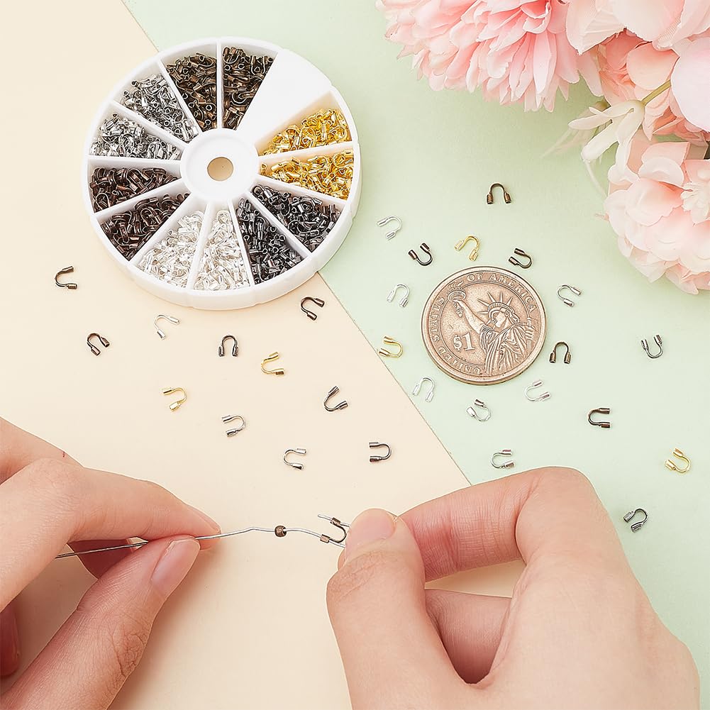 PH PandaHall 540 Pcs 6 Colors Brass Wire Guardian Wire Cable Protector U Shape Wire Guard Loops for Earring Bracelet Jewelry DIY Crafts Making