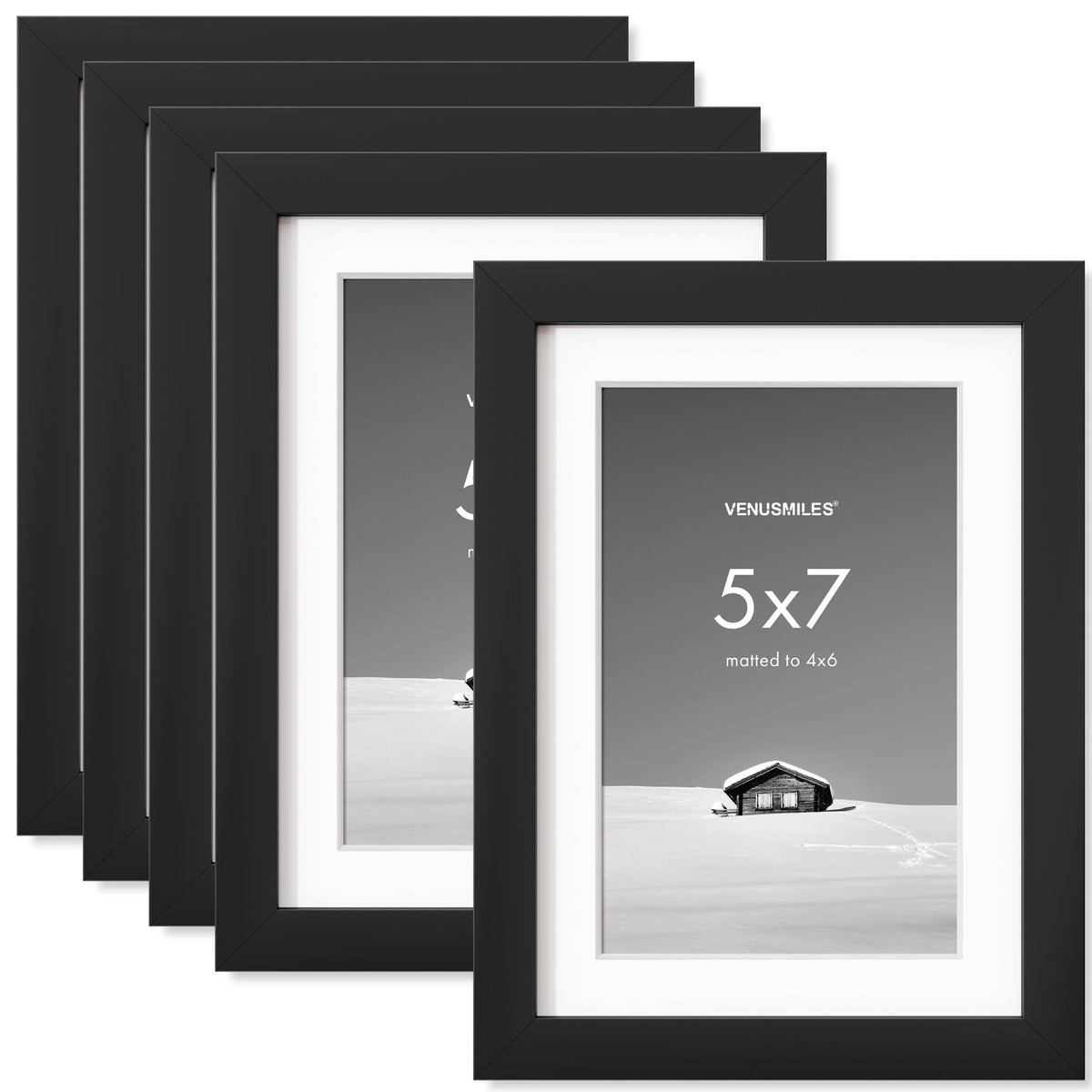 5x7 inch Picture Frame, 5x7 Photo Frames with 4x6 Removable Mat - High Definition Plexiglass - Vertical and Horizontal Display - Wall Hanging Frame - Black, 5 Pack