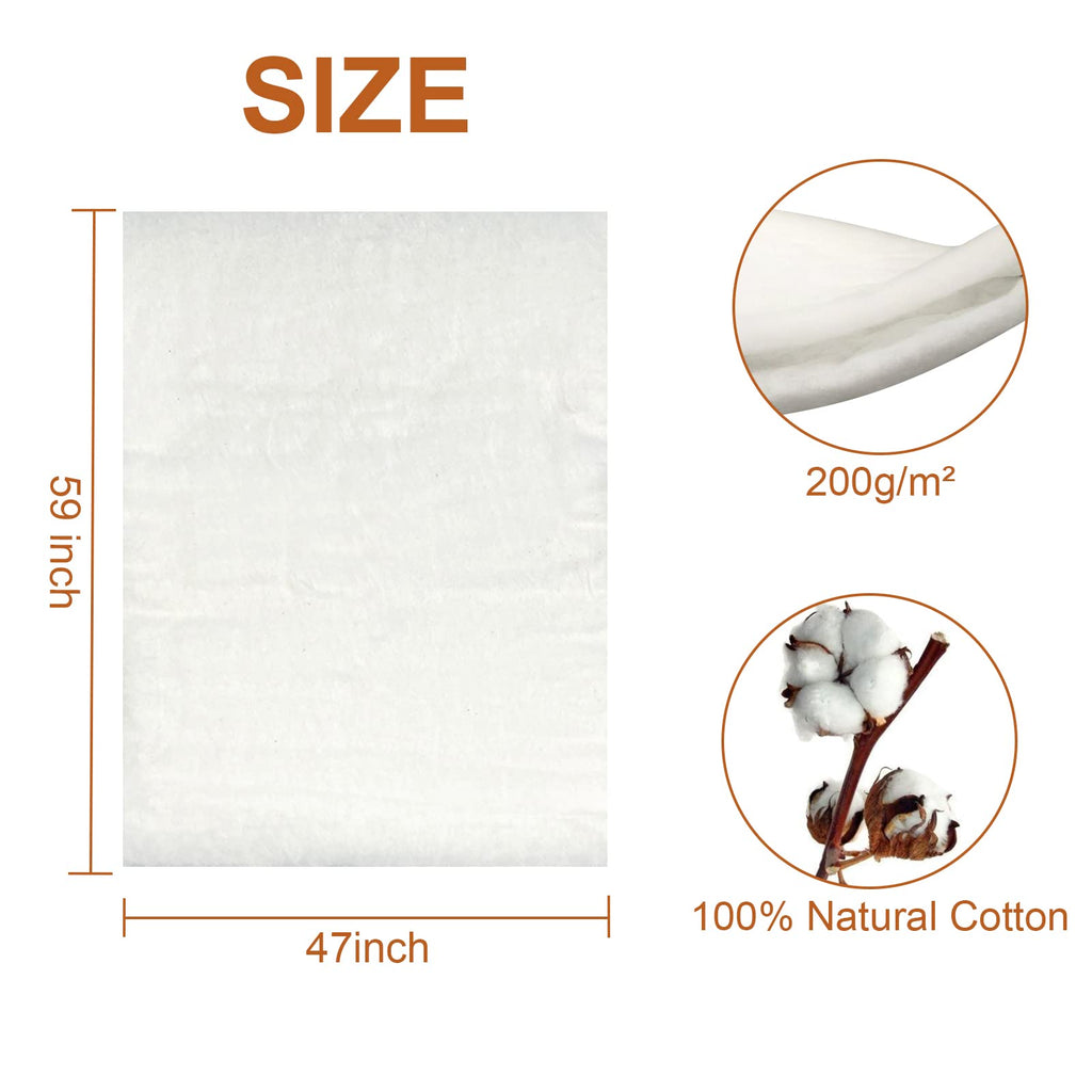 PLANTIONAL Natural Cotton Batting for Quilts: 47-Inch x 59-Inch Light Weight Purely Natural All Season Quilt Batting for Quilts, Craft and Wearable Arts