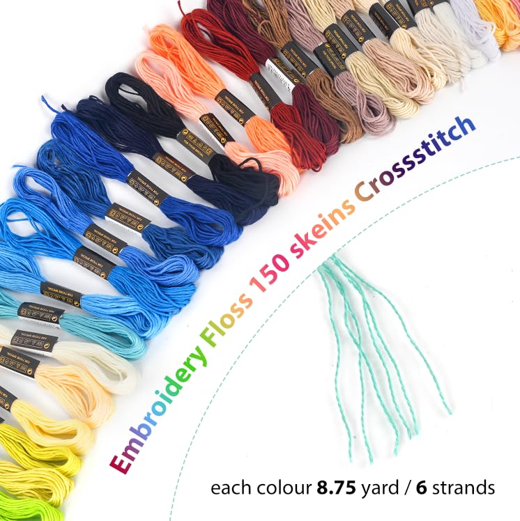 150 Color Skeins Rainbow Color Embroidery Floss，Cross Stitch Threads, Bracelet Yarn, Craft Floss