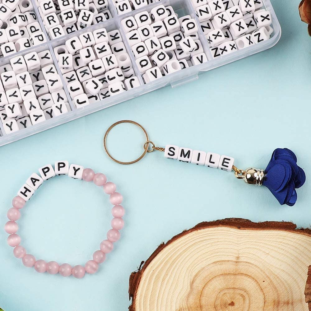 1440pcs Acrylic Letter Beads White Cube Sorted Alphabet Beads for Jewelry Making, Bracelets, Necklaces, Key Chains (6 x 6mm)