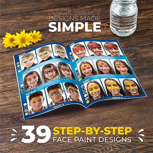 Zenovika Face Painting Kit for Kids - Non-Toxic and Hypoallergenic Face Paint Kit with 28 Colors, Stencils, Book, and Professional Halloween Makeup Kit - Safe and Easy to Use Face Paint Kit for Kids