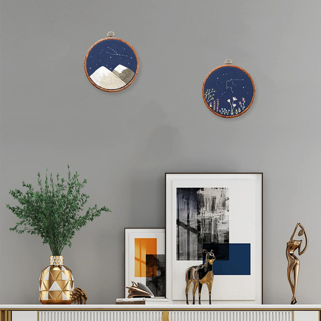 8 Pcs/Set Mini Embroidery Hoops 3 Inch Round Imitated Wood Plastic Display Frame Reusable Circle Cross Stitch Hoop Ring for Art Craft Sewing and Hanging Ornaments Home Decor