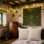 St Patrick’s Day Pillow Covers Set of 2,Beige Shamrock Irish Soft Plush Fluffy Faux Fur Jacquard Decorative St. Patrick’s Day Holiday Farmhouse Cushion Case for Sofa 18 x 18 Inch