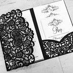 NC Cylallen 50 Sets Tri fold Love Hollow Laser cut Pocket Wedding Invite Invitation Card Jacket for Party Birthday Quinceañera Invite 4.92 by 7.28 inches (Black, Only Invitation cover)