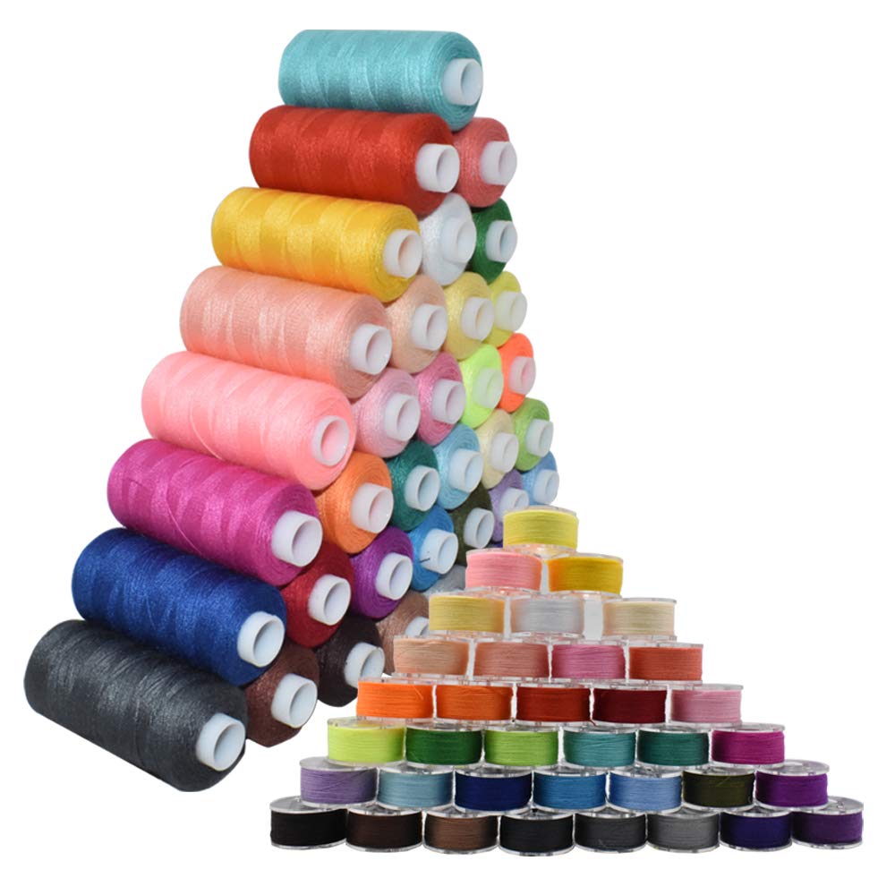 72Pcs Bobbins Sewing Threads Kit, 36 Colors Spools 360Yards per Polyester Thread, 36 Colors Prewound Bobbin with Case for Hand Machine Sewing