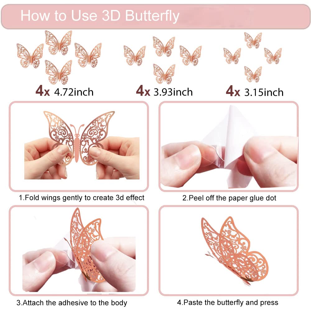Rose Gold Happy Birthday Party Decorations for Women Girls, Happy Birthday Banner for Her, Fringe Curtains, Foil Tablecloth, Confetti Balloons, Butterfly Decor for 13th 16th 18th 21st 30th 40th 50th