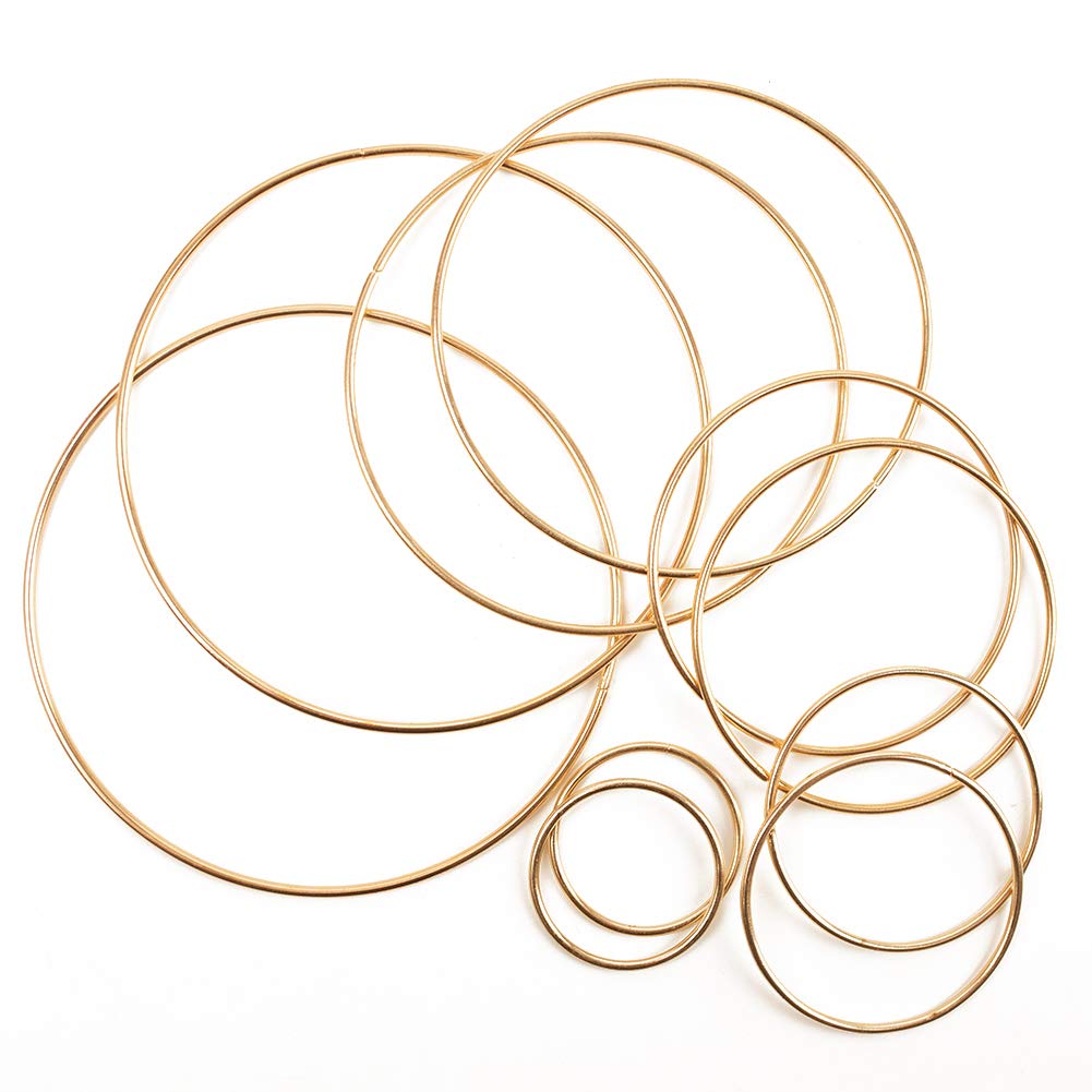 Dream Catcher Rings, 10PCS Wreath Macrame Rings Gold Metal Floral Hoops for Making Wedding Wreath Decor Wall Hanging Crafts, 5 Sizes(2" x2, 3" x2, 4" x2, 5" x2, 6" x2)