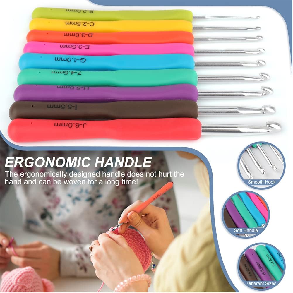 Katech Crochet Hooks Kit with Case, 85-Piece, Ergonomic Crochet Needles Weave Yarn Kits DIY Hand Knitting Art Tools for Beginners and Experienced Crochet Lovers
