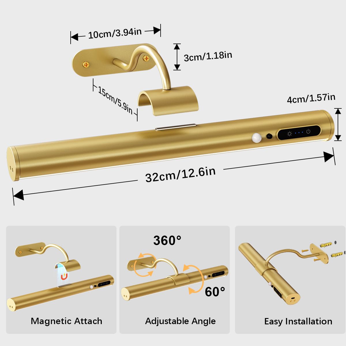 Hapfish Rechargeable Motion-Sensor Picture Light — Gold