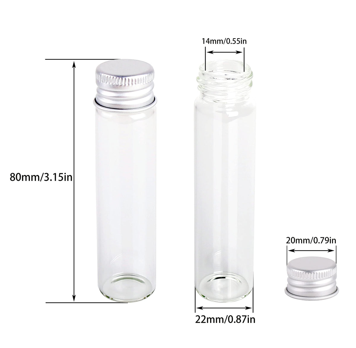 MaxMau 24 Glass Small Bottles 20ml Mini Jars with Screwed Metal Lids Clear Tiny Vials Aluminium Top Caps Sealed Storing Jewelry Beads Miniature Sample Bottle Wedding Favors Art Crafts DIY Decor