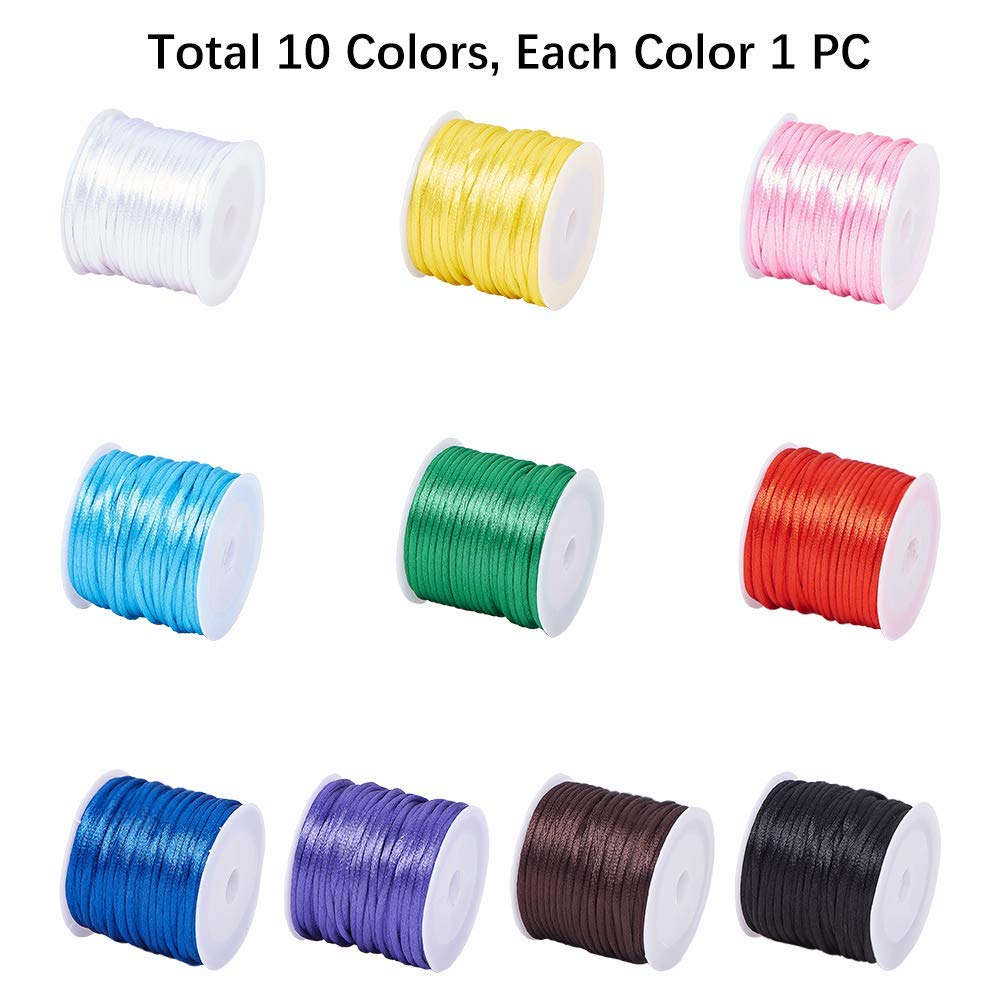 PH PandaHall 100 Yards 2mm Satin Rattail Cord Nylon String Trim Silk Cord Beading String for Friendship Bracelet Necklace Chinese Knot Macramé Trim Dream Catchers Braid Hair 10 Color